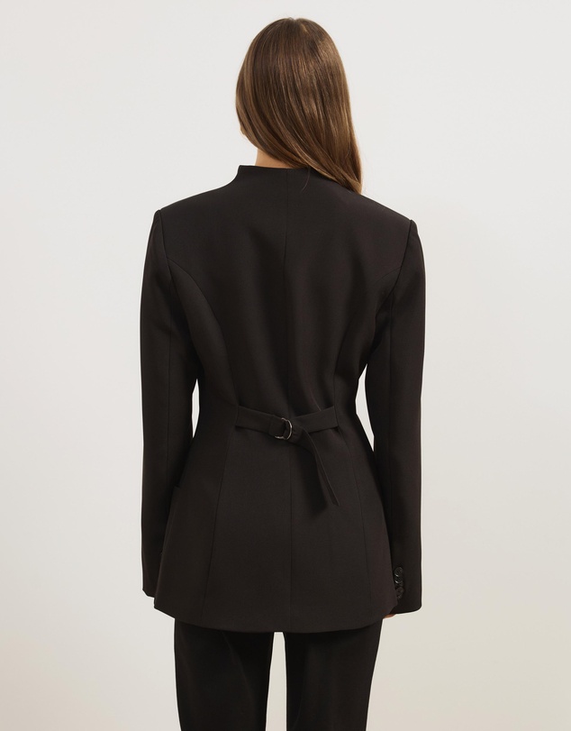 Atmos&Here - High Neck Double Breasted Blazer in Recycled Poly Suiting