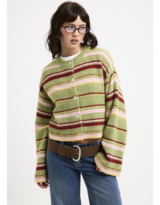 Subtitled - Regina Eyelash Knit Oversized Stripe Cardigan