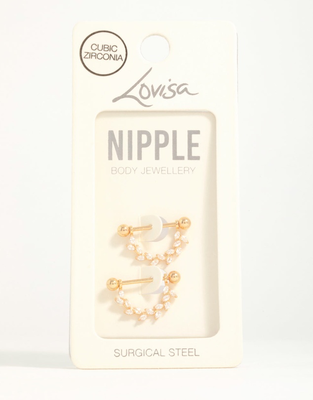 Lovisa - Surgical Steel Cubic Zirconia Vine Nipple Bars 2-Pack