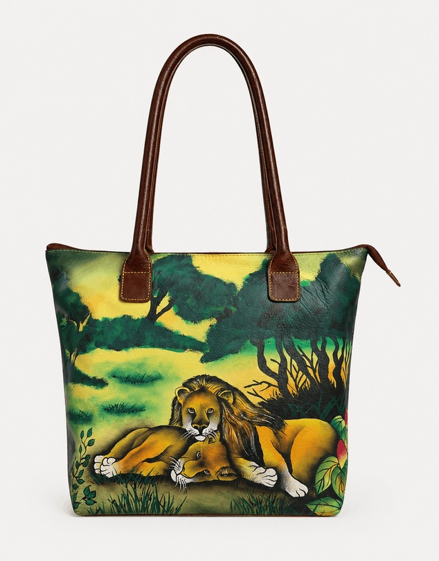 Cobb & Co - Lion Hand Painted Leather Tote
