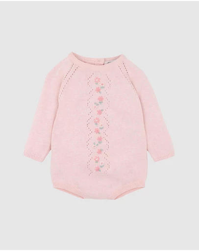 Bebe by Minihaha - Winnie Organic Hand Emb Knit Romper - Babies