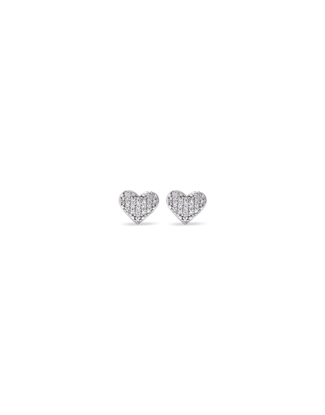 Michael Hill - Fine Pave Diamond Heart Stud Earrings in Sterling Silver