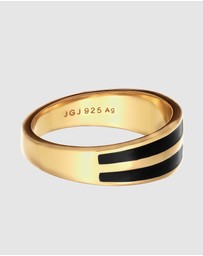 Kuzzoi - ICONIC EXCLUSIVE - Ring Men Enamel Sleek Design 925 Sterling Silver Gold-Plated