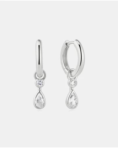 Ania Haie - Silver Dangling Bezel Teardrop Huggie Hoop Earrings