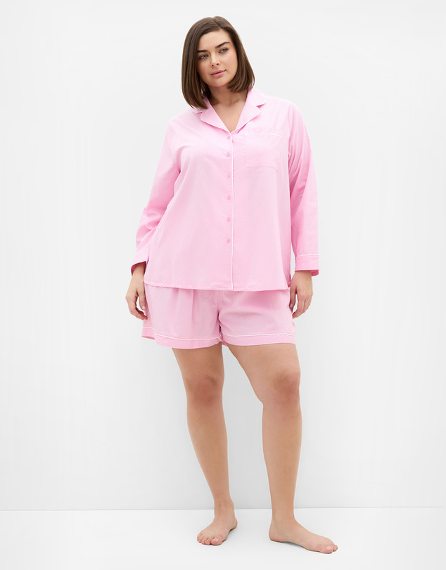 City Chic - Plus size Stripe Cotton Pyjama Short - pink