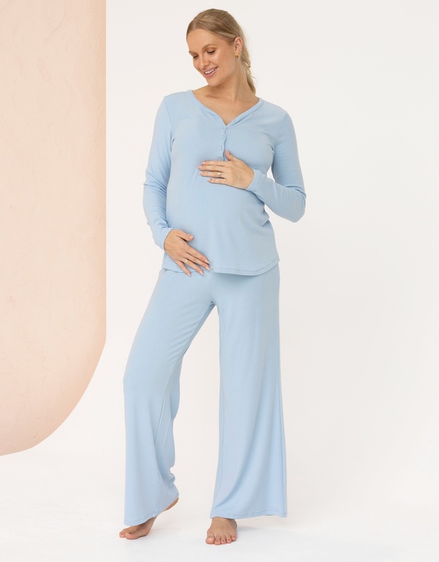 Angel Maternity - 3-Piece Isabelle Maternity Sleepwear Set - Baby Blue