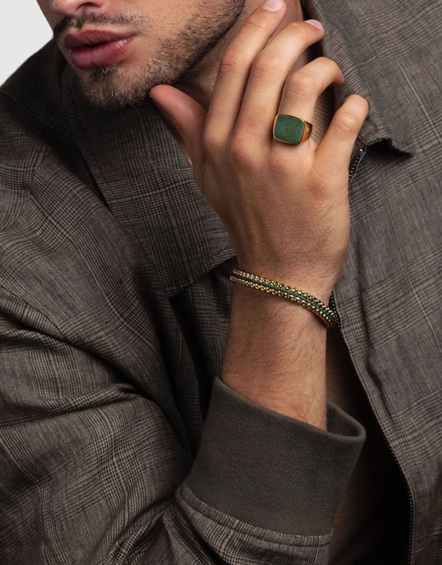 Nialaya Jewellery - Green Woven 8mm Box Chain Bracelet in Gold