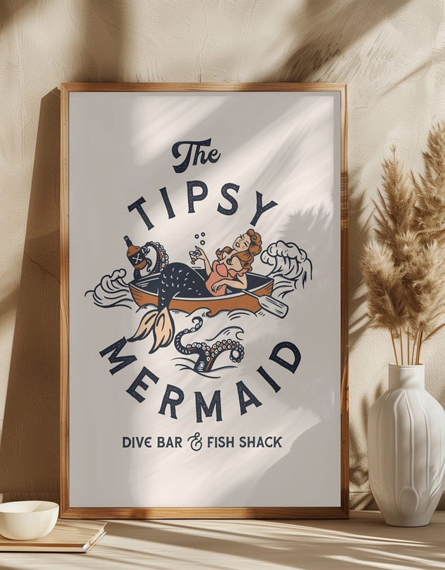 Olive et Oriel - Tipsy Mermaid Dive Bar Mermaid by The Whiskey Ginger Art Print