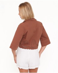Petal & Pup - Williams Cropped Eyelet Button Up Shirt - Brown