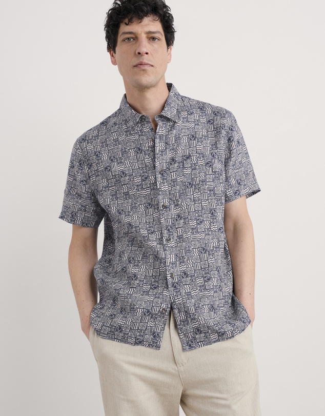 Seasalt - Seasalt Cornwall Navy Blue Heron Short Sleeve Shirt