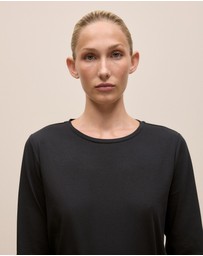 Trenery - Cotton Long Sleeve Crew T-shirt in Black