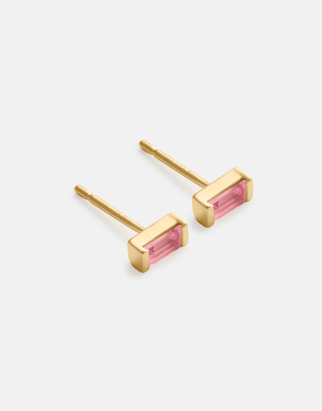Kirstin Ash - Baguette Birthstone Studs October - Rhodolite Garnet