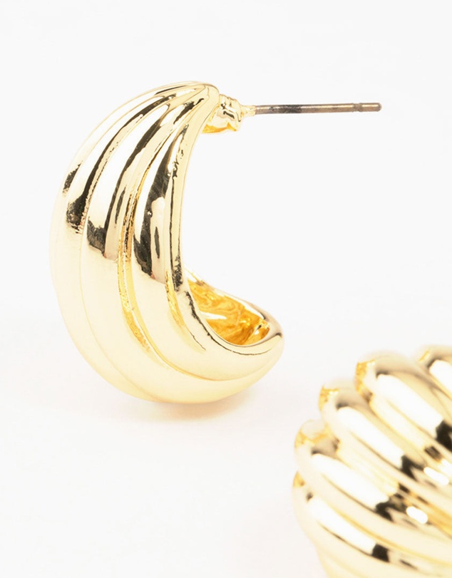 Lovisa - Gold Plated Brass Ribbed Hoop Earrings