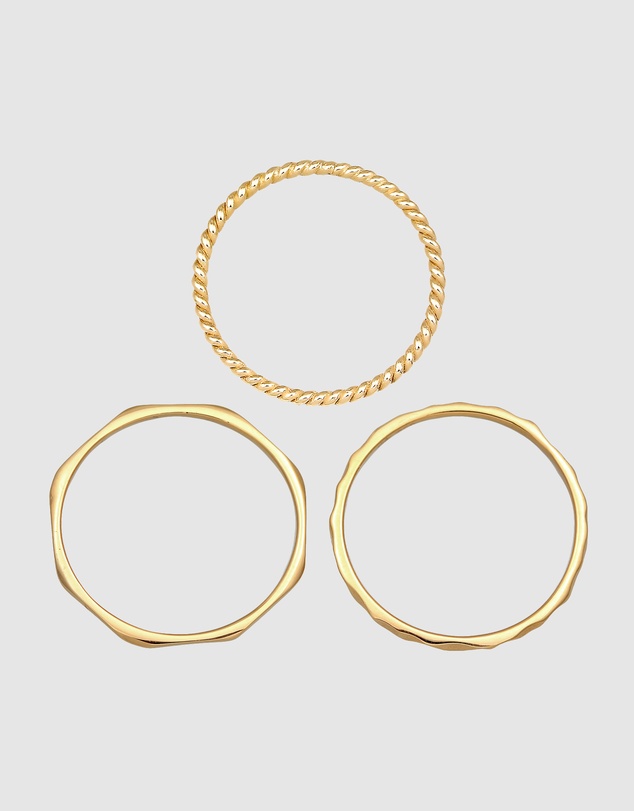 Elli Jewelry - Ring Stacking Set Basic Structured in 375 Yellow Gold