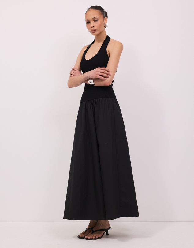 Calli - Ailani Contrast Fabric Halterneck Midi Dress