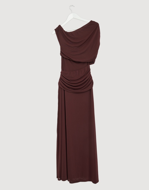 Revibe - Repaired CHANCERY Margot One Shoulder Drape Mesh Maxi Dress - AU 10