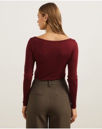 Atmos&Here - Wool Blend Boat Neck Long Sleeve Top