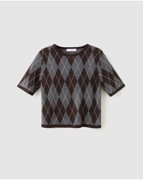M.N.G - Short-Sleeved Argyle Sweater