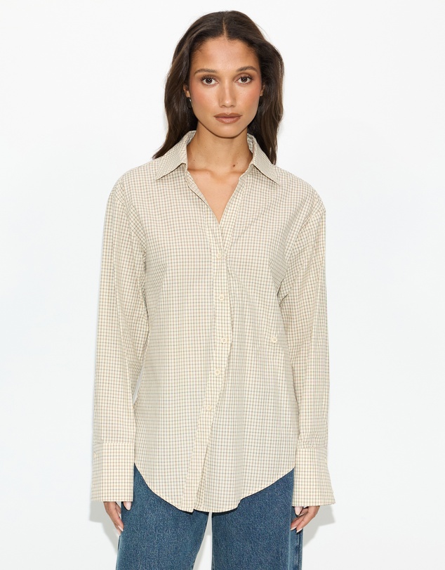 Dazie - Em Asymmetrical Check Button Up Shirt