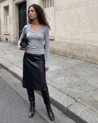 Style Addict - Margaux Deep V Henley Top - Grey