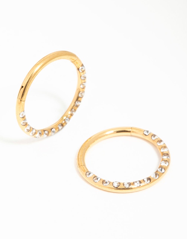 Lovisa - Gold Plated Surgical Steel Diamante Pave Hoop Earrings