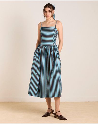 Angelina Midi Dress With Lace Up by Damson Madder Online | THE ICONIC |  Australia