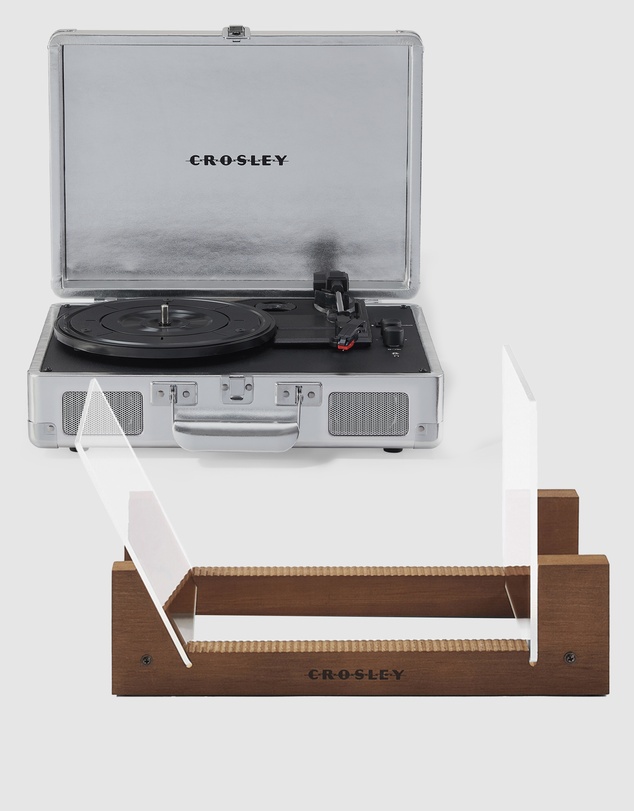 Crosley - Crosley Cruiser Bluetooth Portable Turntable - Silver + Bundled Crosley Record Storage Display Stand