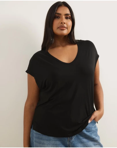 Atmos&Here Curvy - Cap Sleeve Scoop Neck T-Shirt In Jersey