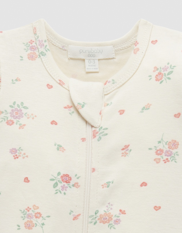 Purebaby - Heart Floral Ruffle Zip Growsuit -Kids-Babies