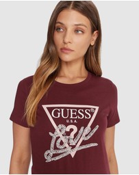 GUESS - Love Triangle Pearls Short Sleeve T-Shirt