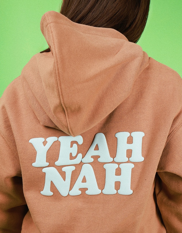 Skwosh - Yeah Nah Kids Slang Hoodie in Mocha