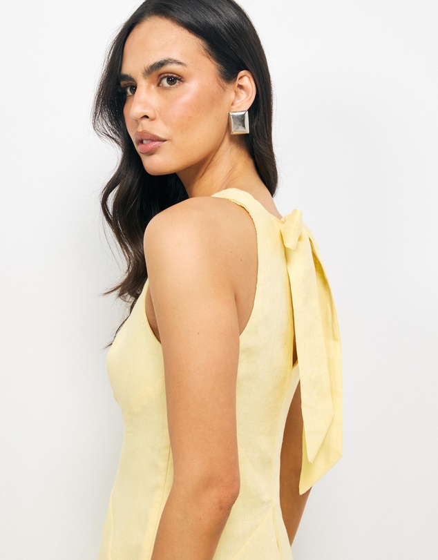 AERE - Loel Fluted Hem Linen Mini Dress