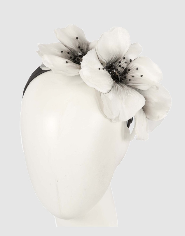 Max Alexander - Large White Black Flower Headband Fascinator