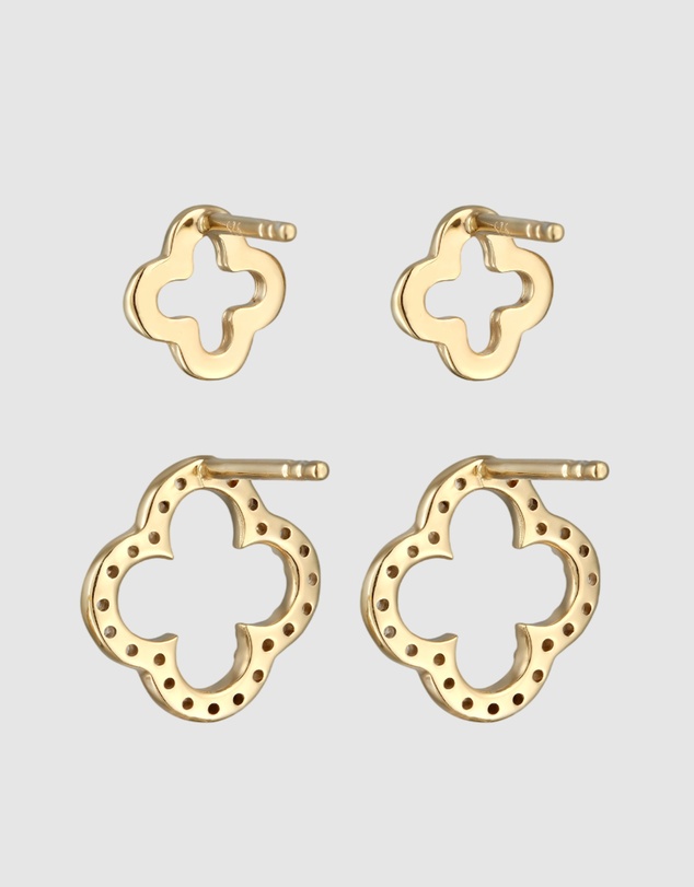 Elli Jewelry - Earrings Set Zirconia Cloverleaf 925 Sterling Silver Gold-Plated