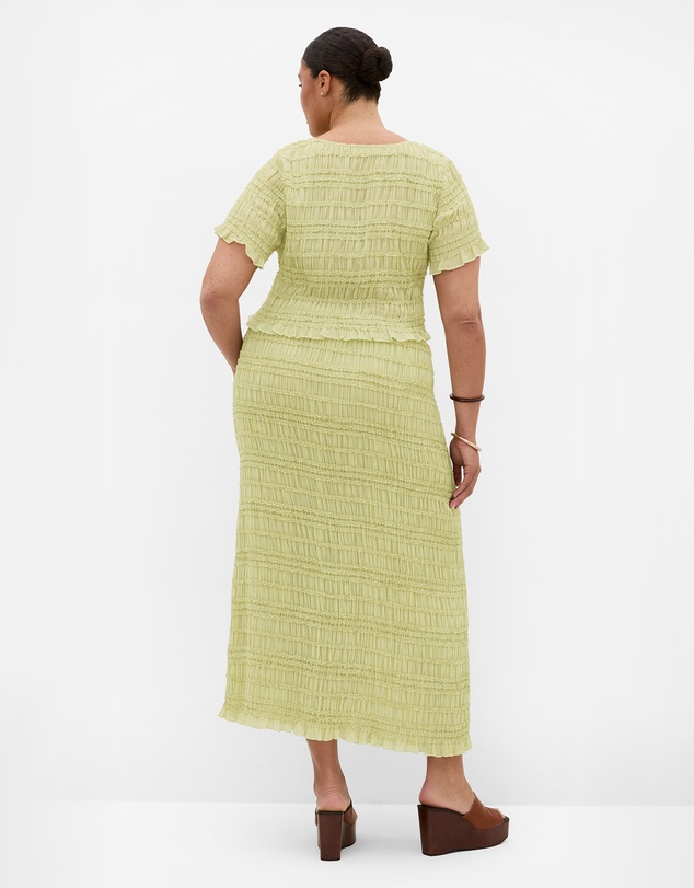 City Chic - Plus size Emelia V Neck Shirred Top - matcha
