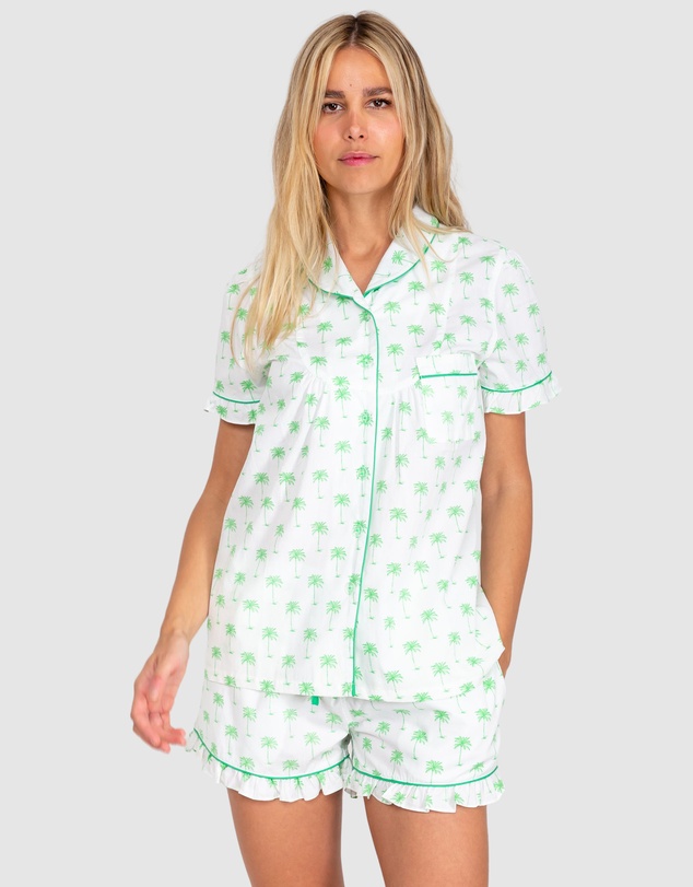 Sant And Abel - Women's Green Palm Tree Short Sleeve Pajama Set