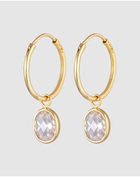 Elli Jewelry - Earrings Creoles Pendant Oval With Zirconia In 925 Sterling Silver Gold Plated