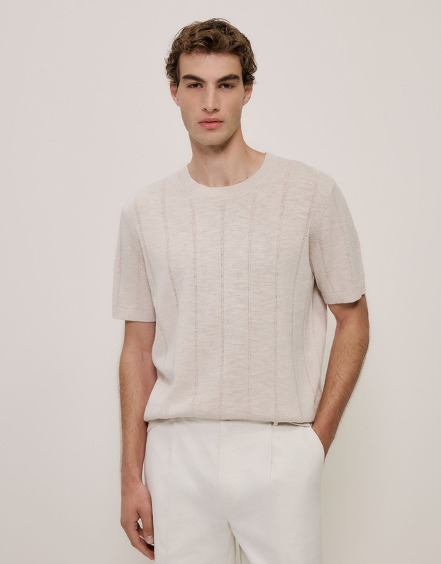 Trenery - Linen Cotton Slub Knit T-shirt in Stone