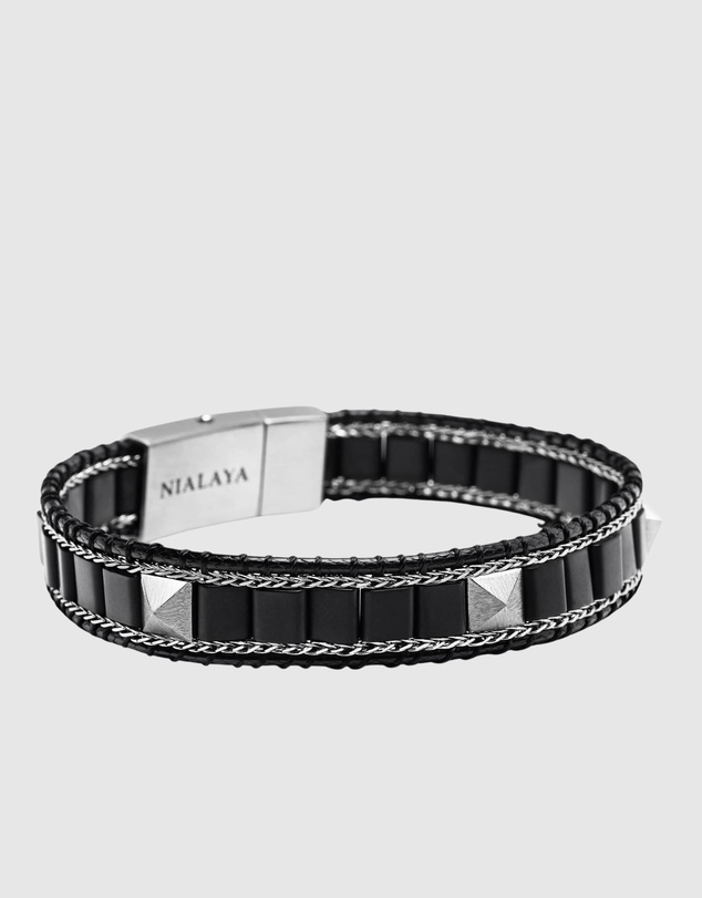 Nialaya Jewellery - Black Onyx Stud Bracelet with Silver