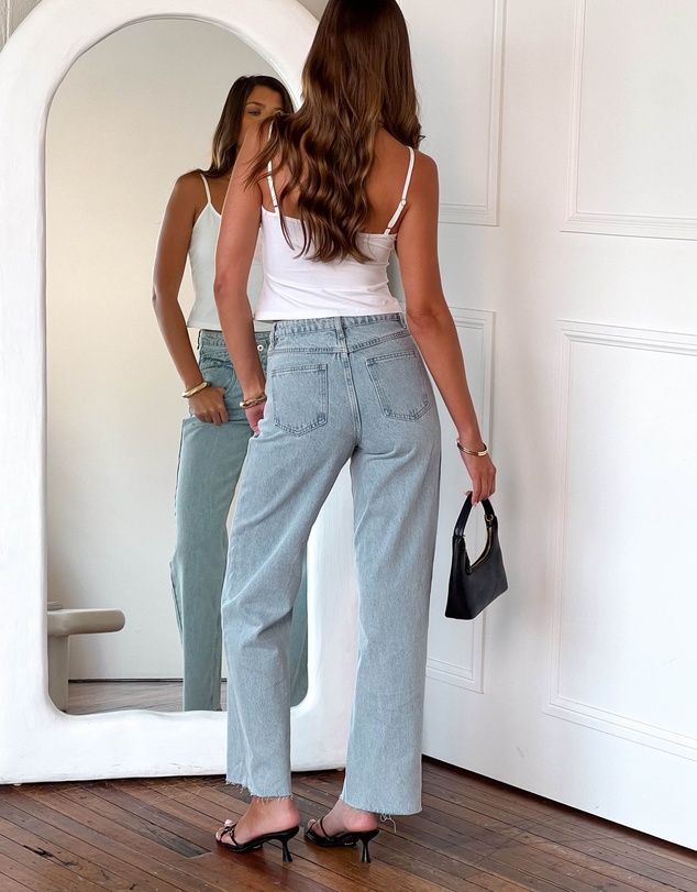 Beginning Boutique - Kansis Light Blue Uneven Waist Jeans