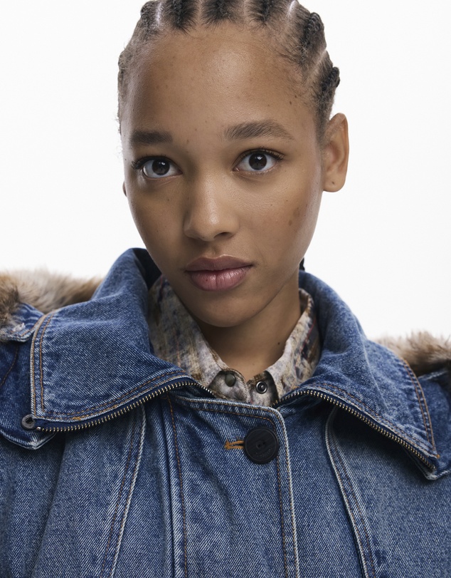 Desigual - Denim coat with faux fur trim
