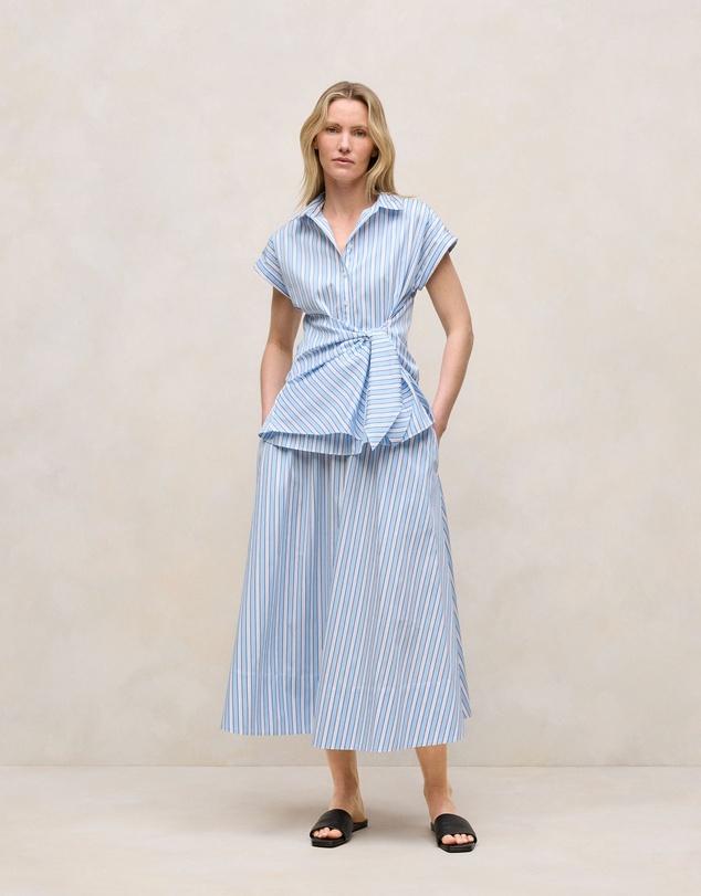 Trenery - Jacquard Stripe Poplin Tie Front Shirt in Pastel Blue