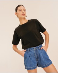 AERE - Pleated Denim Shorts