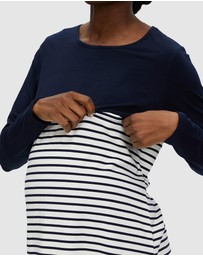 Angel Maternity - Cleo Maternity & Nursing Long Sleeve Top in Navy Stripe