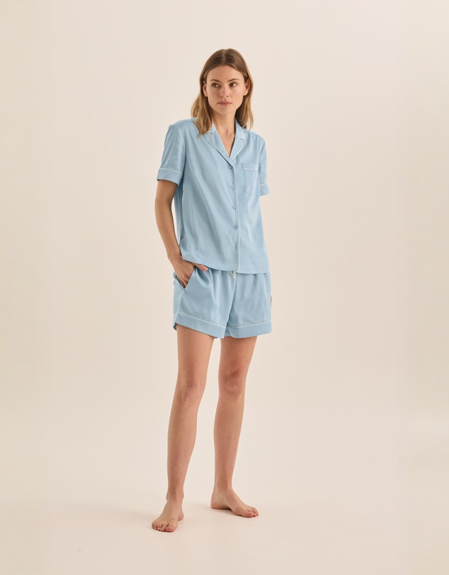 Gingerlilly - Sonia Blue Satin Short PJ Set