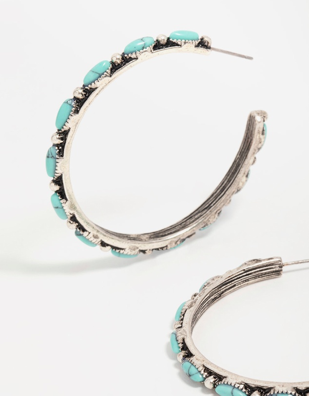 Lovisa - Antique Silver Turquoise Large Hoop Earrings