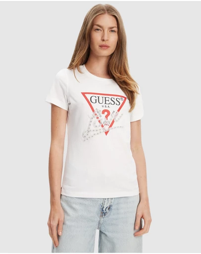 GUESS - Love Triangle Pearls Short Sleeve T-Shirt