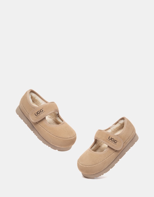 EVERAU - Australian Shepherd Ugg Millie Kids Cow Suede Upper Loafer Oxfords Flats