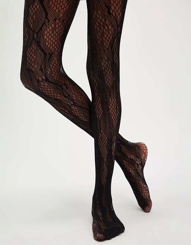 High Heel Jungle - Sleek Snakeskin Tights - Black