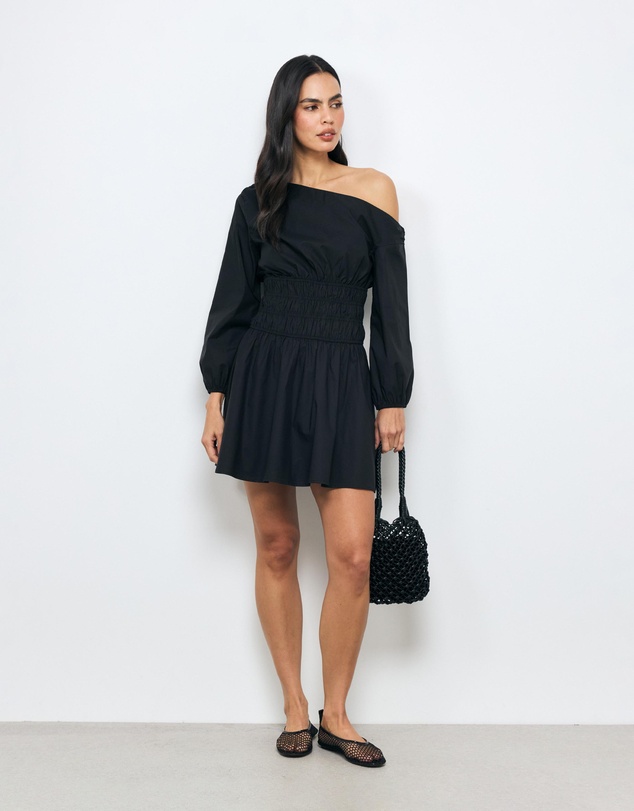 AERE - Runa Shirred Waist Long Sleeve Mini Dress